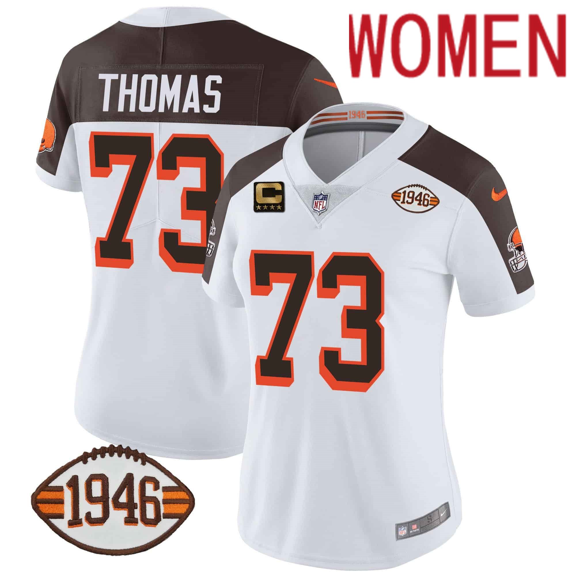 Women Cleveland Browns 73 Thomas White 1946 75th Anniversary Patch 2024 Nike NFL Jersey style 1
